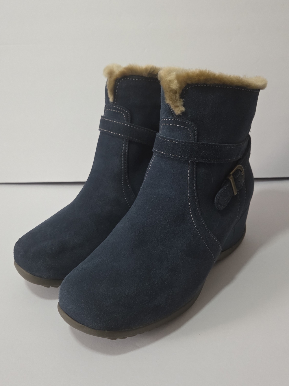 Sporto Navy Suede Faux-Fur Ankle Booties 8W